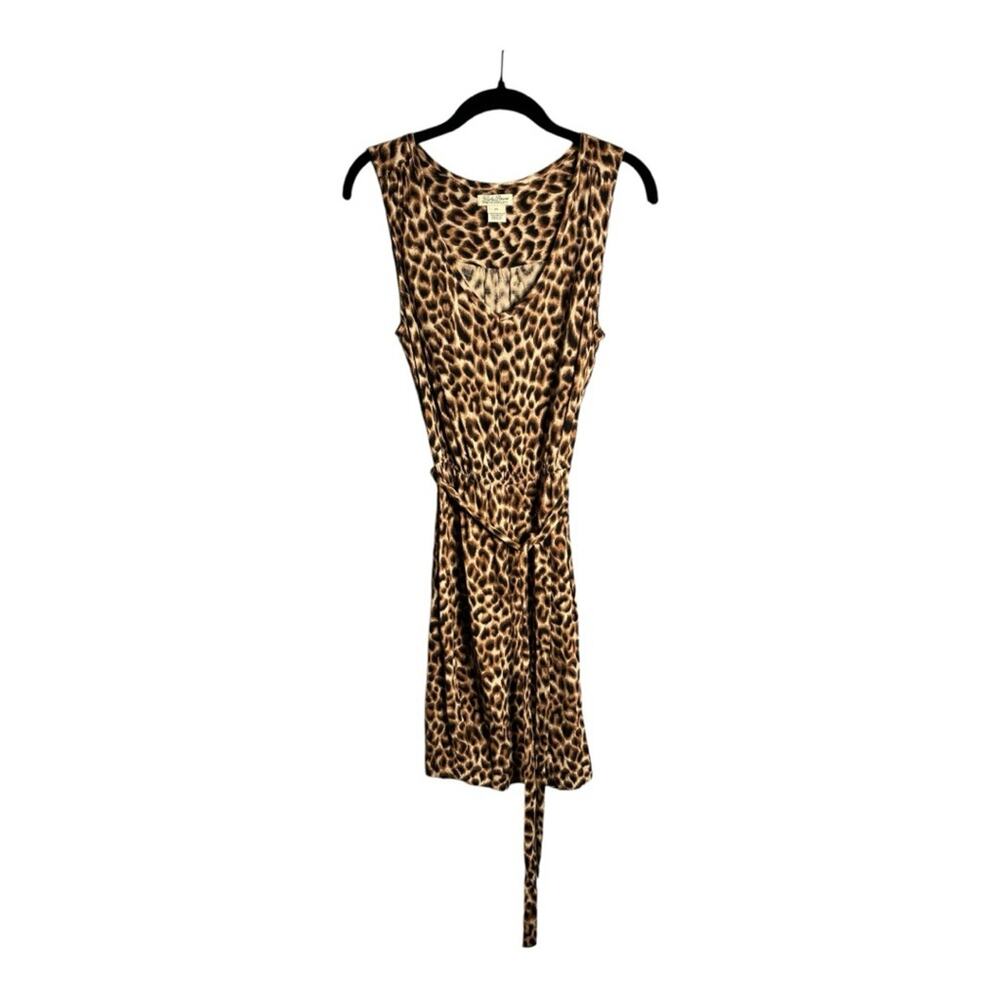 Lucky Brand Brown Leopard Print Belted Tank Dress V Neckline XS